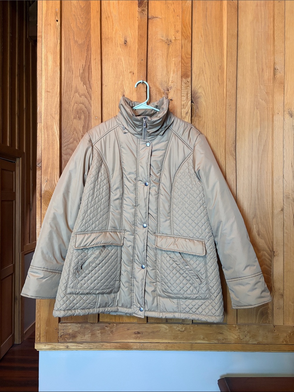 White Stag Quilted Puffer Winter Mid Thigh Coat, XL, Light Brown
